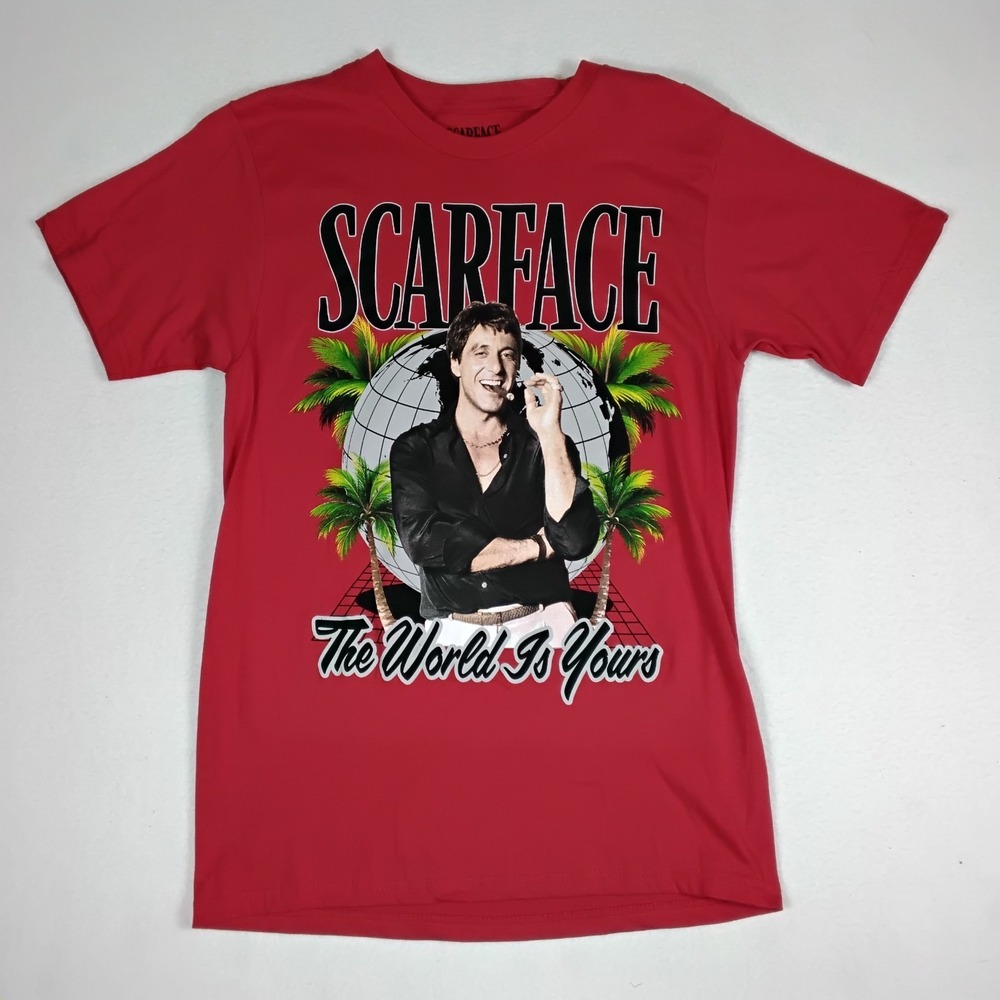Scarface The World Is Yours Tony Montana Graphic T-Shirt Mens Medium Red